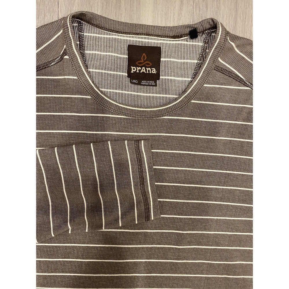PrAna Shirt Mens Large Brown Organic Cotton Blend Crew Neck Long Sleeves Tee L